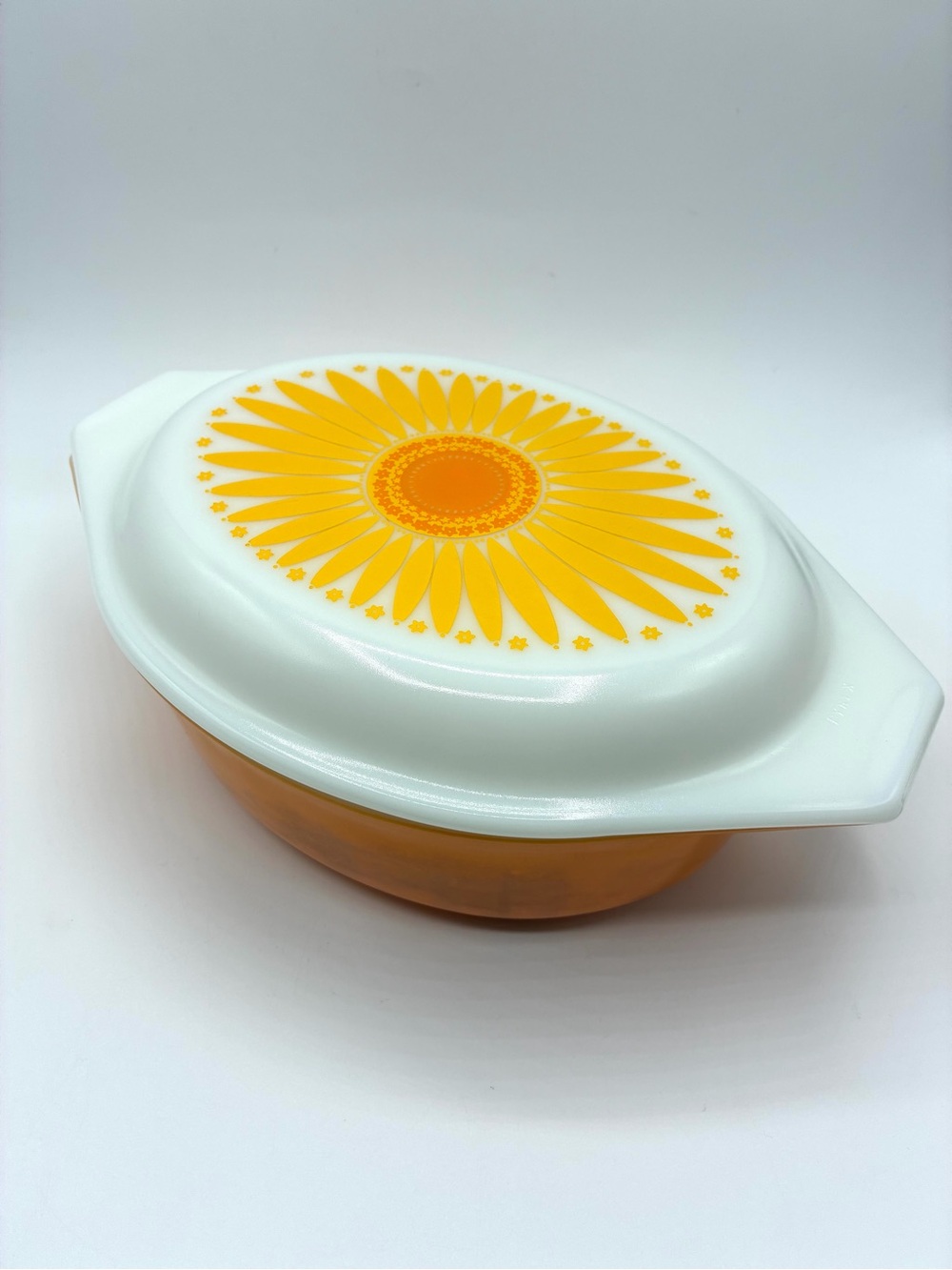 Vintage Pyrex Daisy Sunflower Orange Oval Casserole Dish #043 1.5qt